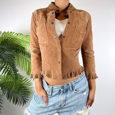 Vintage Y2k Roxy Suede Western Coastal Cowgirl Cropped Boho Fringe Jacket / S