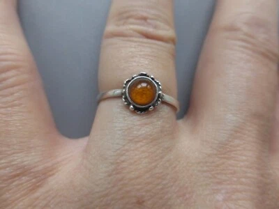 bague fine argent poinçon 925 poinçon t. 54 1,72gr pierre ambre tbé - Photo 1/4