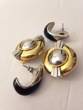 Vintage Earrings Lot Chrome Gold Black Art Deco Style Clip-on Pierced