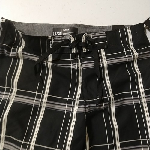 Hurley Boys Youth Board Shorts Black White Stripe Drawstring Size 12/26 NWT - Picture 4 of 7