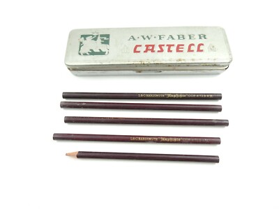VINTAGE FABER CASTELL PENCILS BOX WITH 5 HARDTMUTH PENCILS MEPHISTO OLD