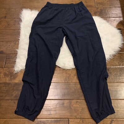 Reebok Mens Joggers Nylon Pants Size L Navy Blue Embroidered Spell Out Vintage
