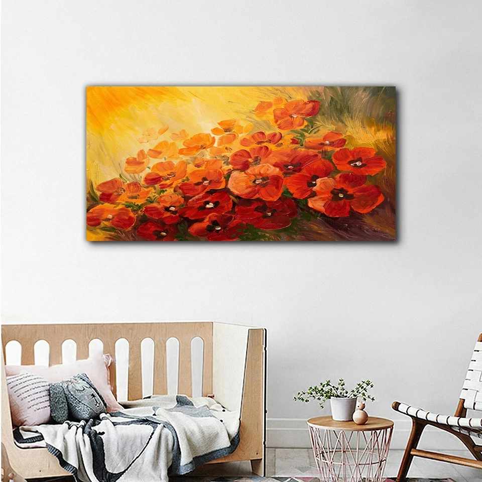 Canvas Wandbild Leinwand Bilder 100x50 Kunst Gemälde abstrakte von Mohn Blumen - Bild 3 von 4