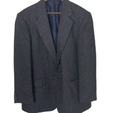 HAGGAR Men Tweed Wool Blue Blazer Jacket Sport Coat Sz 44 XL 2Button Grandpacore
