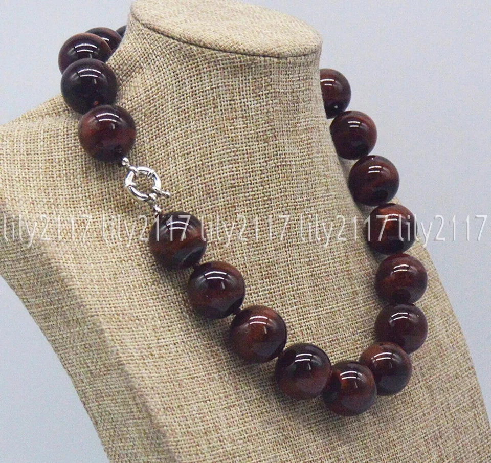 Huge 20mm Genuine Natural Red Tiger's Eye Round Beads Gemstone Necklaces 16-36'' - Image 2 of 3