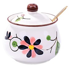 Whitenesser Porcelain Sugar Bowls with Lid and Spoons, Ceramic Seasoning Contain