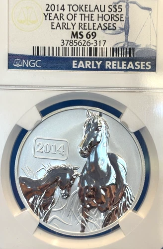 2014 Tokelau Silver $5  Silver 1 Oz. Year Of The Horse NGC MS69