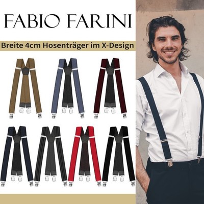 Fabio Farini 4 cm breiter Hosenträger X Form für Herren extra Starke Clips