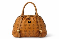 Borsa a mano MCM Top Zip borsa con manici cognac marrone Boston bag stampa logo