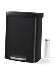 Trash Can, 16 Gal/60l Stainless Steel Waste Bin, Soft-Close Plastic Lid, Black