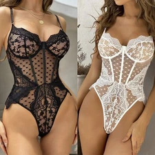 Jumpsuit Women Sexy  for LINGERIE Lace See Though Nightwear Sexy Slimming