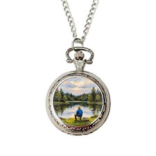 Fishing Pocket Watch  Fisherman Gift for Him  Angler Lake Artwork Present