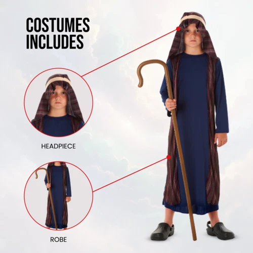 Boy Blue Shepherd Costume Nativity Christmas Kids Fancy Dress Child Xmas Outfit - Image 3 of 4