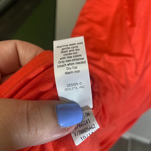 Athleta Solistice Tee Dress Ruched Bottom Half Sleeve Coral Red Modal Blend XL - Picture 10 of 11