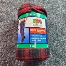 Fruit of the Loom Mens Fleece Sleep Pants Red Black Plaid XLG Extra Large