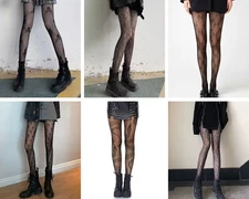 WOMEN'S GOTHIC EMO PUNK PATTERN MESH FISHNET PANTYHOSE BLACK STOCKINGS TIGHTS