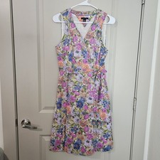 Tommy Hilfiger Womens Floral Cotton Wrap Dress Sleeveless Purple Orange Blue S