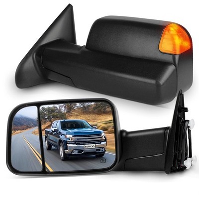 Black Towing Mirrors Power Heated Turn Signal Puddle for 2009-2016
