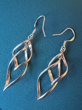 925 Sterling Silver Rose Gold Tone Dangle Drop Twist Pierced Earrings 2 C1