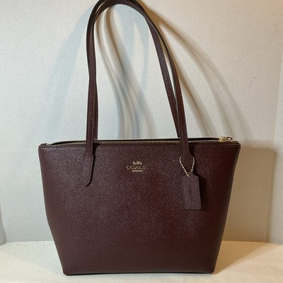 NWT COACH Fiona Zip Tote Bag In Leather CW395, Merlot/deep Wine