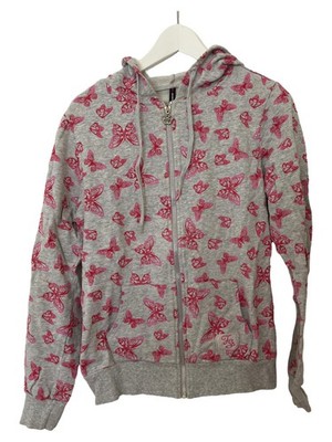 Fishbone Damen Kapuzenjacke Sweatjacke Gr. M Grau Schmetterlinge