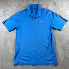 Nike Tiger Woods Collection Golf Polo Blue Dri-Fit Snap Button Mens Small