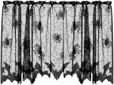 Halloween Lace Bat Window Curtain, Spider Webs Fireplace Decor, 152x50.8cm
