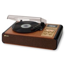 4-Watt 3-Speed Belt-Drive Manual Turntable with Built-in Speakers,...