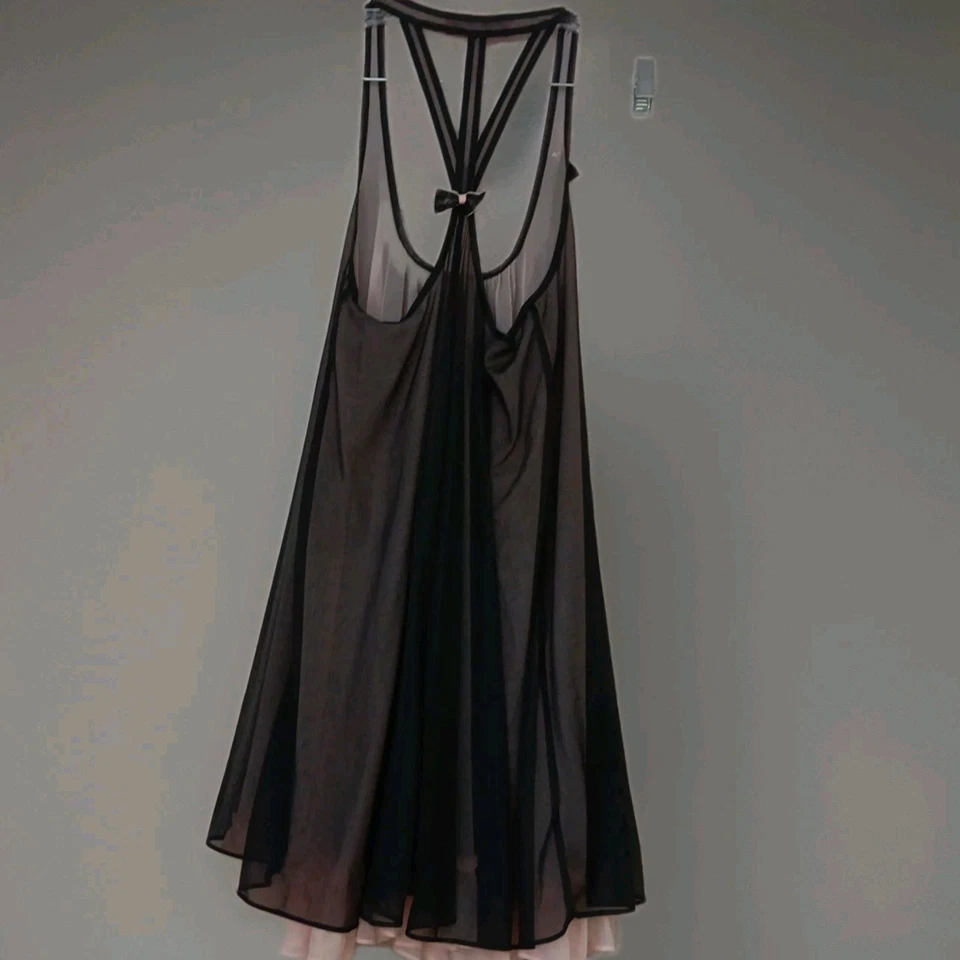 Betsey Johnson Intimate Black Over Blush Chemise Babydoll Nightgown M Lingerie - Image 3 of 4