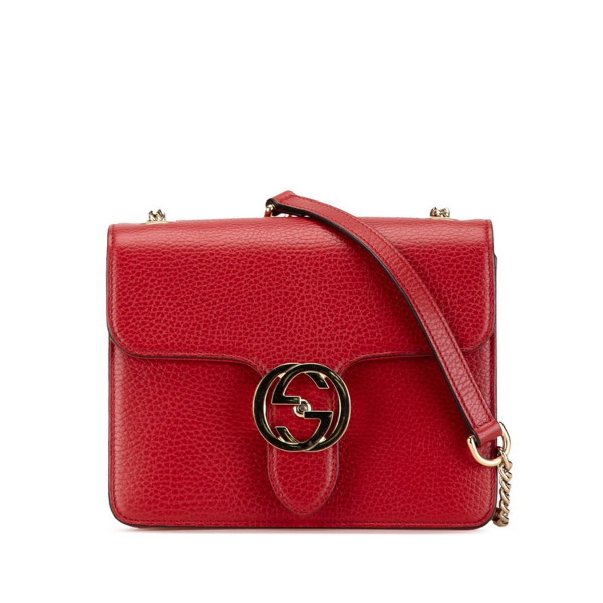 Gucci Interlocking G Chain Shoulder Bag 510304 Red Leather