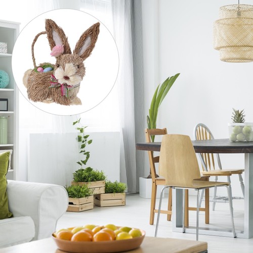 Ornement Lapin De Pâques Acrylique 2D – Bunny Avec Gâteau Fraises – Décoration Printanière Mignonne Pour Bureau, Table, Étagère – 20 Cm