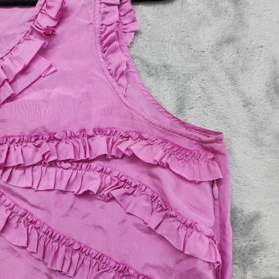 Camiseta sin mangas J.Crew Evie con volantes de seda talla 8 lila púrpura capas cremallera lateral oficina preppy Foto 3 de 4