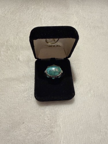 ⁠Vintage 925 Sterling Silver Large Turquoise Statement Ring Chunky Boho Size