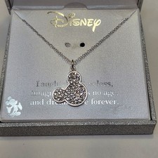 Disney Mickey Mouse Crystal Pave Pendant Necklace Silver Plated 18 in Chain