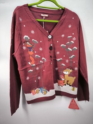 Joe Browns Damen rot Weihnachten Fuchs Hirsch Igel Schnee Grafik Cardigan Gr. 18