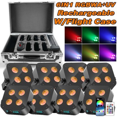 8PCS 4x25W Wireless Par Light Battery RGBWA+UV 4 LED Uplight Rechargeable Case