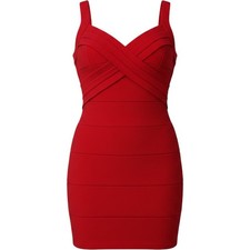 Windsor Red Bandage Mini Dress Surplice Criss Cross Bodycon Small KDN-1752