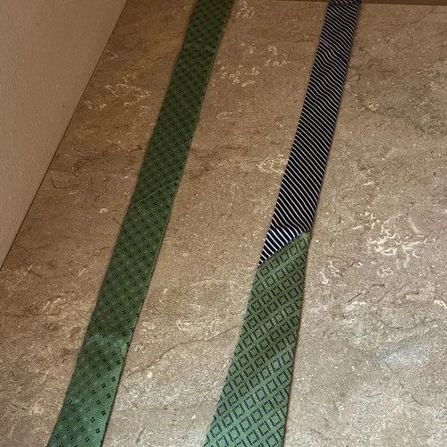 Tommy Hilfiger Lot of 2 Men's Silk Self-Tie Green/Blue Geometric Logo image 5