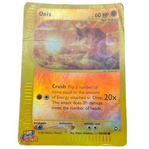 Pokemon Papel Card Raro Papel de Aluminio Eng Aquapolis Onix 98/137 Holo Reverse - Imagen 1 de 9