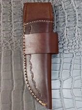Brown Belt Loop Up & Down Cross Draw Open Top Fix Blade Knife Leather Sheath