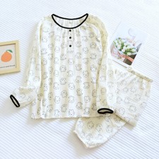 Women Spring Autumn Pajamas Set Cotton Pyjamas Tops and Pants Lounge Sleepwear