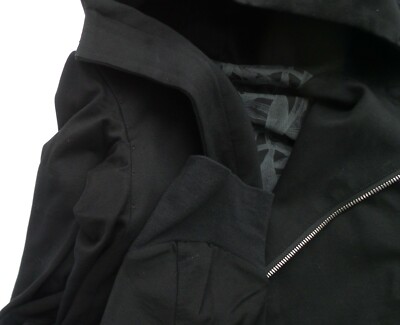 DEVOA Japan Black Gray Print Hooded Silver Tone Front Zip Coat