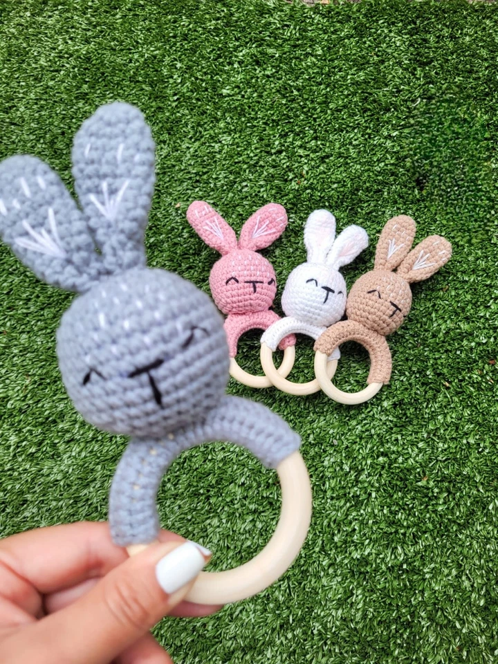 sonajero para bebe De крючком + зажим De Chupete De Madera (Gris) - Изображение 3 из 4