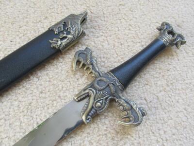 S0070 MEDIEVAL BRASS DRAGON KING KNIGHTS DARK SWORD DAGGER OF BARBARIANS 15.4''