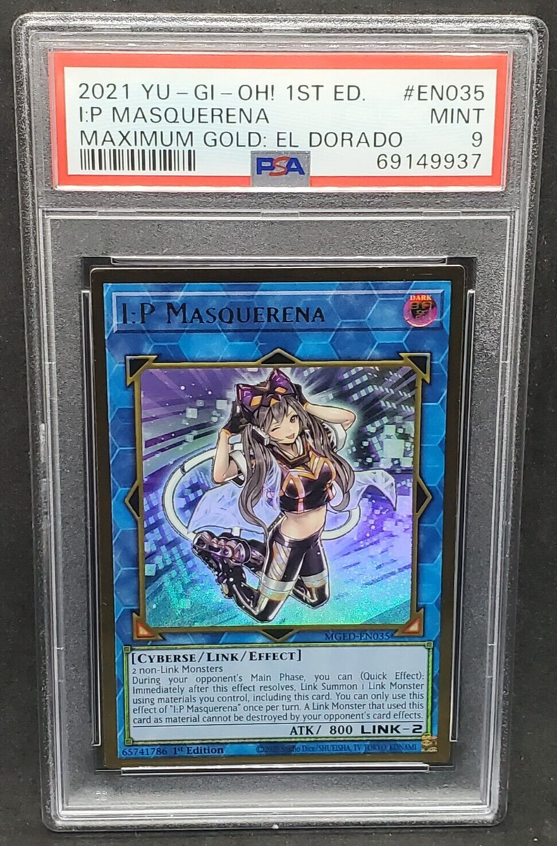 Yugioh PSA 9 MINT I:P Masquerena MGED-EN035 Gold Rare 1st Edition