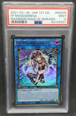 Yugioh PSA 9 MINT I:P Masquerena MGED-EN035 Gold Rare 1st Edition