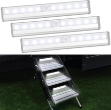 3Pack Motion Sensor RV Step Lights 10 LED Battery Operated Activated Light Strip
