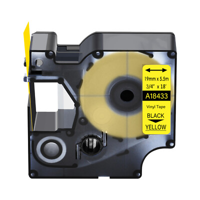 1PK 18433 Vinly Label Tape for Dymo Rhino 5000 6000 Black on Yellow 19mm x 5.5m