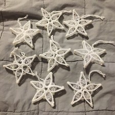 Lot Of 8 Vtg Plastic Canvas Needlepoint Beaded Christmas Star Ornaments Handmade
