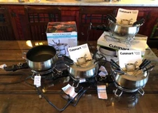 Lot of 4 - Cuisinart CFO-3SS 1000W Electric Fondue Sets & one Nostalgia set.